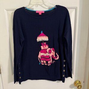 Rare Lilly Pulitzer Caralynn Elephant Sweater - Navy & Pink - EUC Sz S